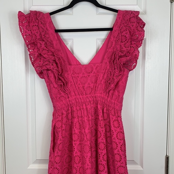 NWT J. Crew bright pink eyelet lace sleeveless maxi dress sz 4 - Picture 9 of 12